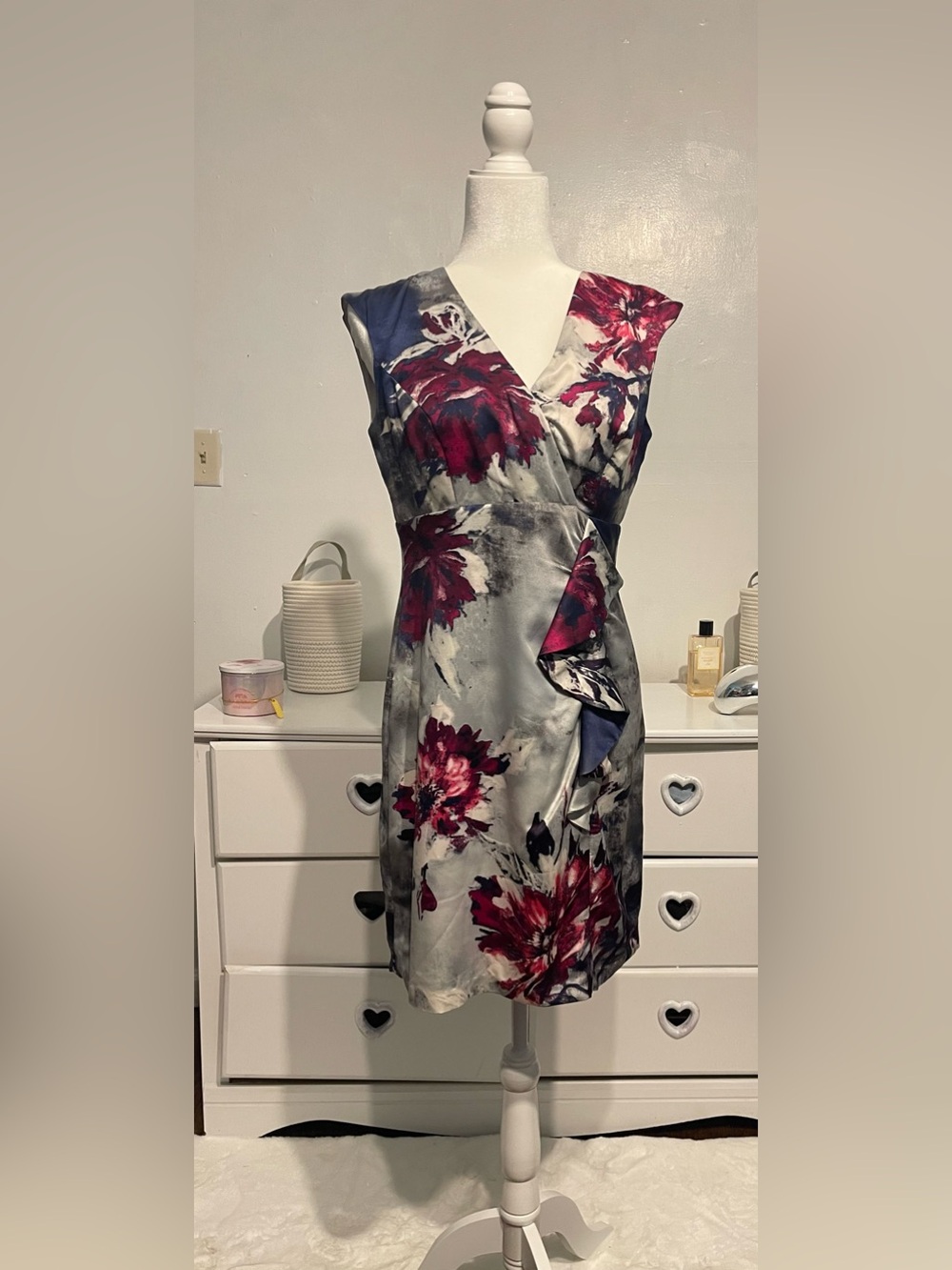 Donna Ricco Elegant multicolor Sleeveless Dress with Plum Floral Print - Picture 6 of 12